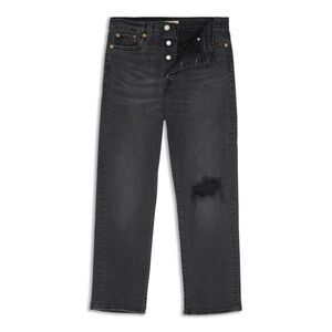 LEVI’S Wedgie Straight Black Distressed Button Fly‎ Jeans | 27 x 28